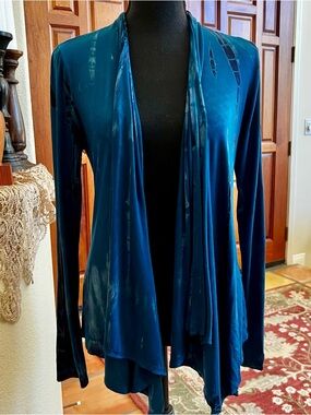 PURE INTENT Women’s BOHO Tie Dye Draped Neck Cardigan Top Long Sleeve Medium